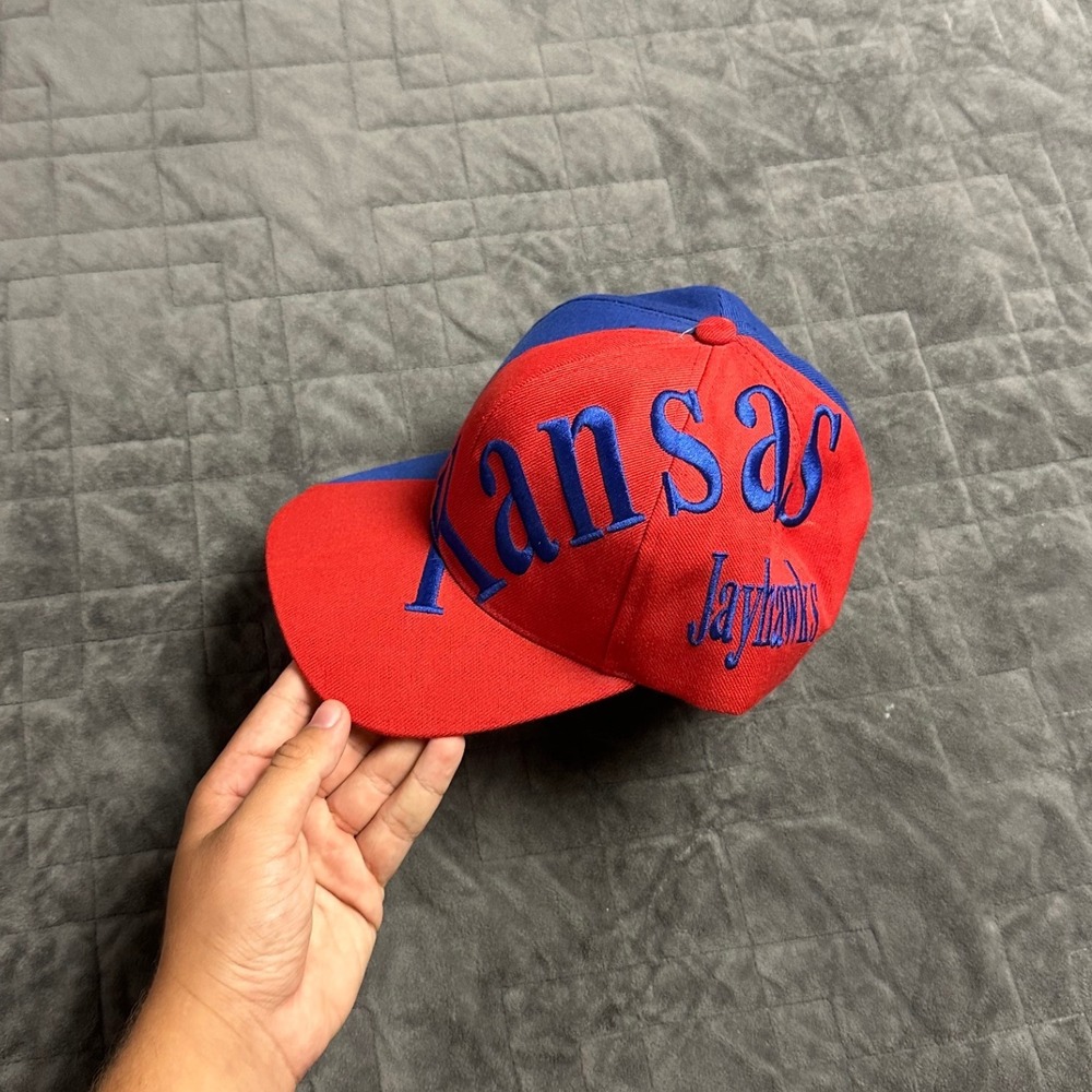 Vintage 90s Kansas University Jayhawks Spell Out Ztag College Snap Back Hat